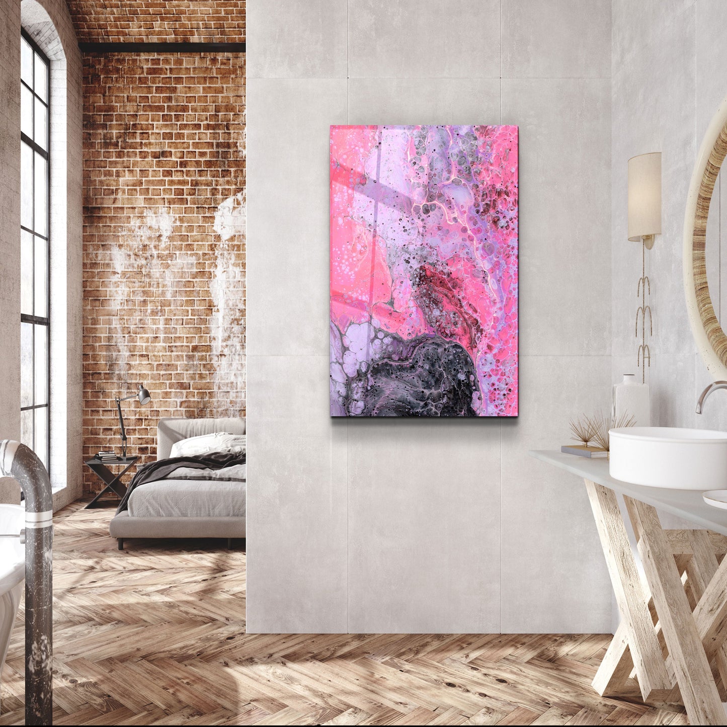 Abstract Purple Ink Drops - Designer's Collection Glass Wall Art