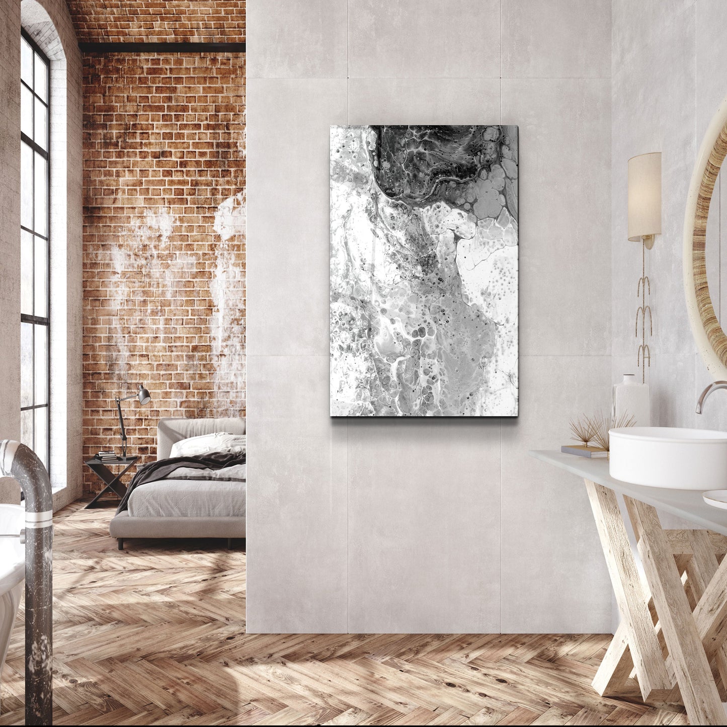 Abstract Black and White Ink Drops - Designer's Collection Glass Wall Art