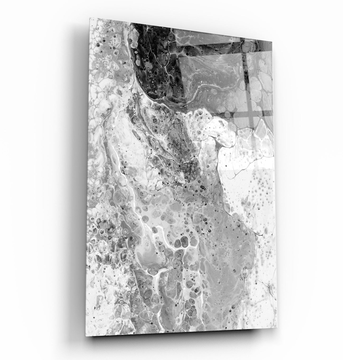 Abstract Black and White Ink Drops - Designer's Collection Glass Wall Art