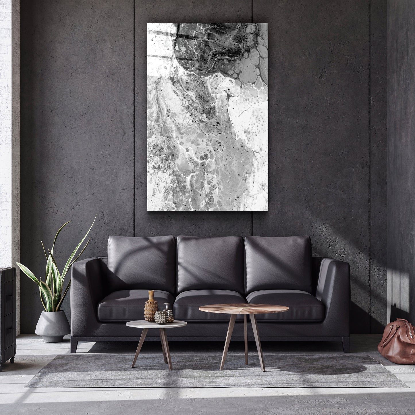 Abstract Black and White Ink Drops - Designer's Collection Glass Wall Art