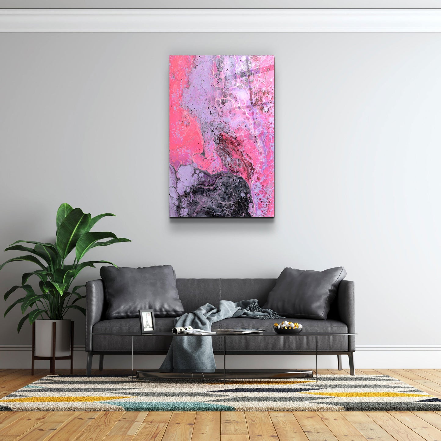Abstract Purple Ink Drops - Designer's Collection Glass Wall Art