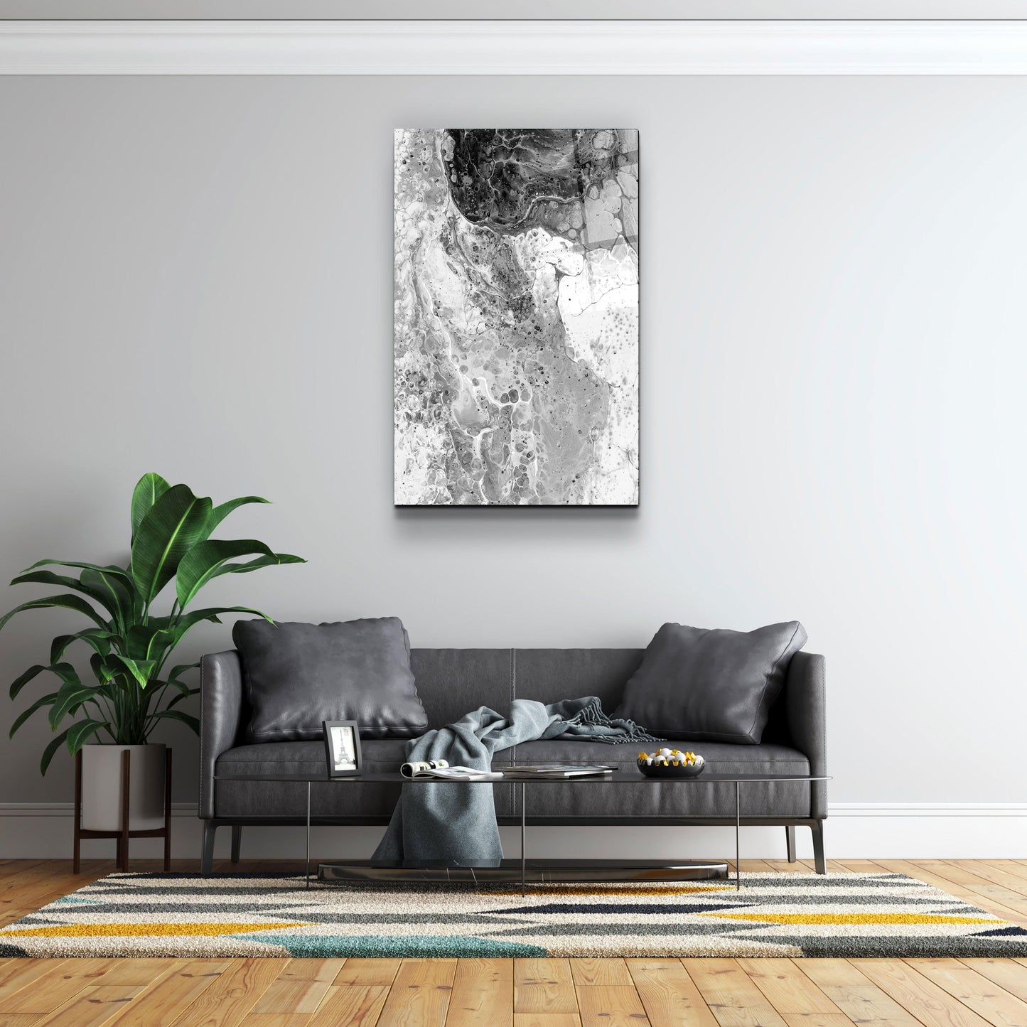 Abstract Black and White Ink Drops - Designer's Collection Glass Wall Art
