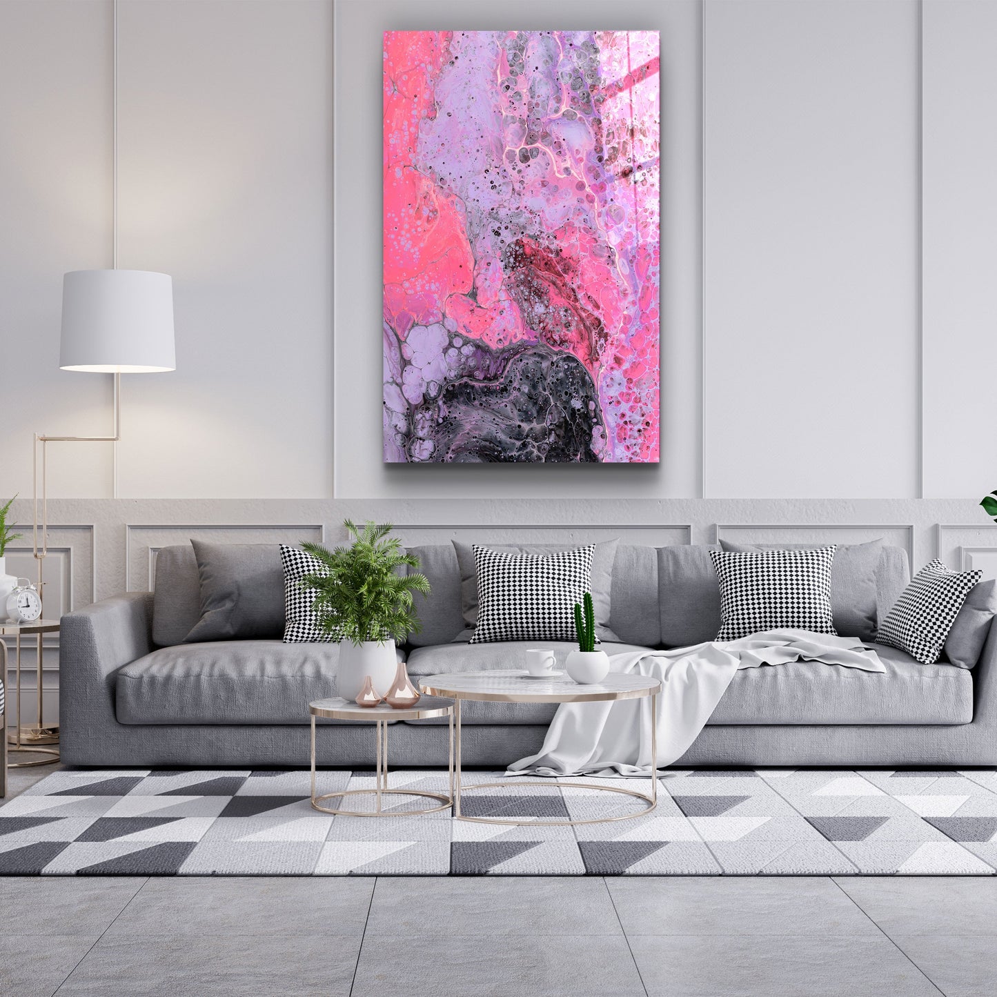 Abstract Purple Ink Drops - Designer's Collection Glass Wall Art