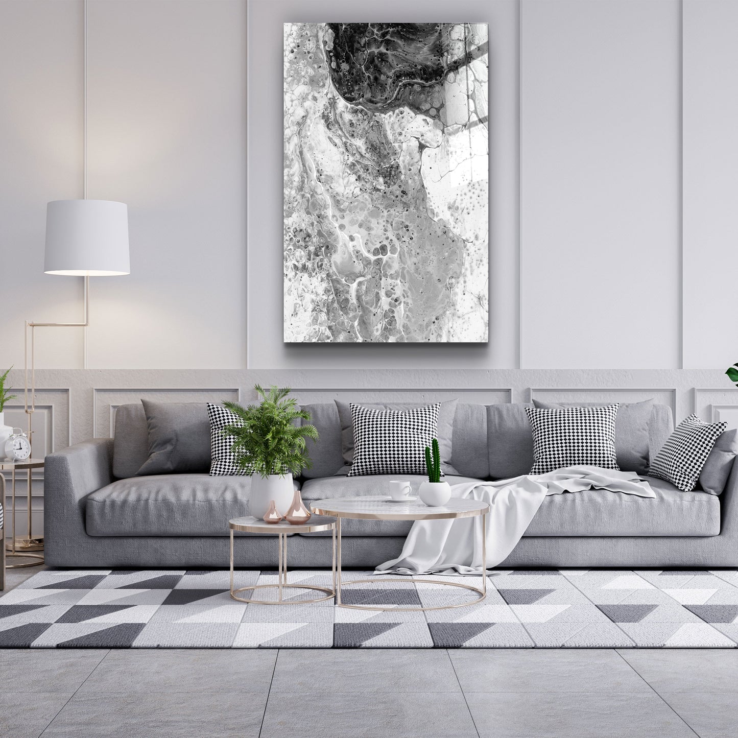 Abstract Black and White Ink Drops - Designer's Collection Glass Wall Art