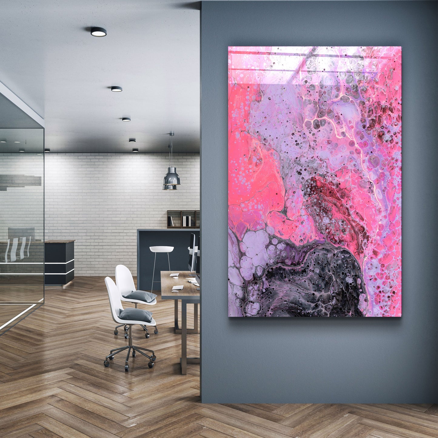 Abstract Purple Ink Drops - Designer's Collection Glass Wall Art