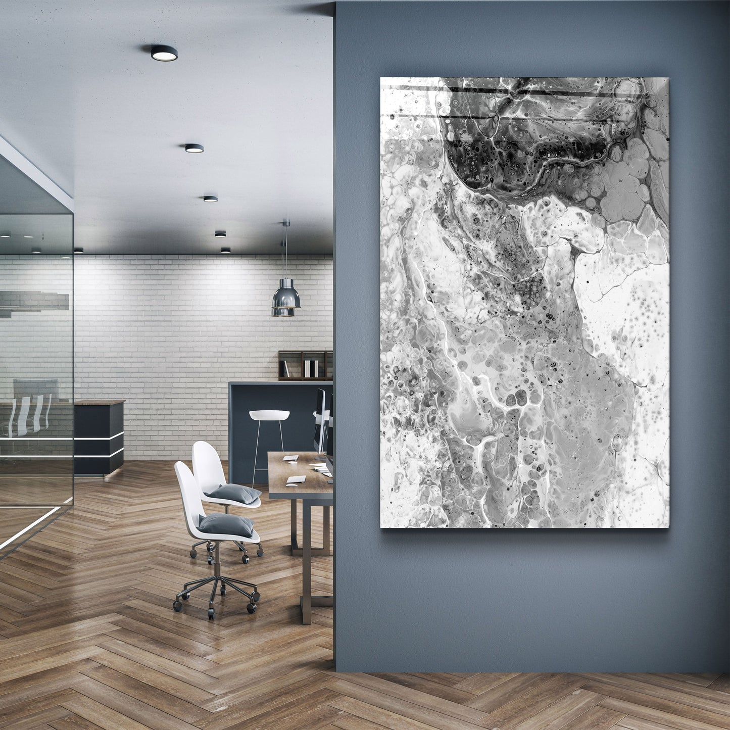 Abstract Black and White Ink Drops - Designer's Collection Glass Wall Art
