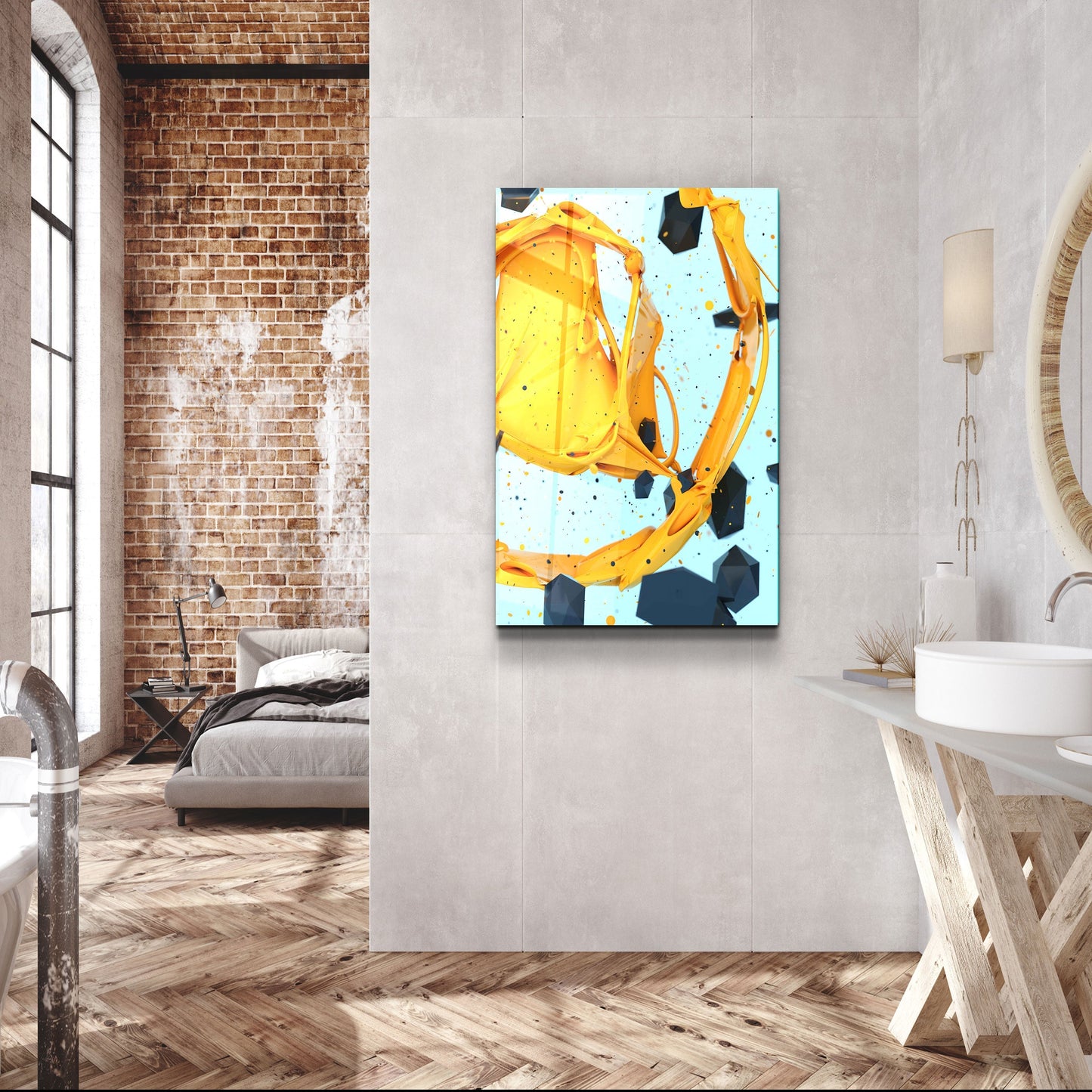 Abstract Yellow and Emerald - Designer's Collection Glass Wall Art