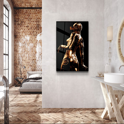 Robo Girl Gold - Designer's Collection Glass Wall Art