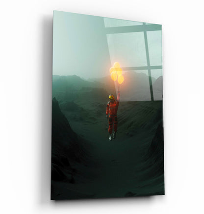 Flying Astronaut with Balloons - Designer's Collection Glass Wall Art