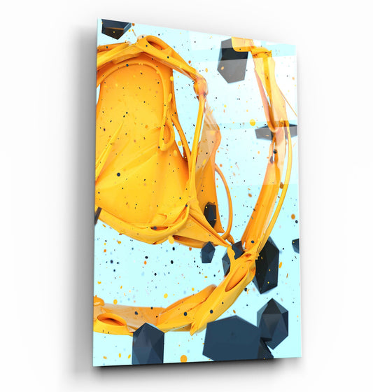 Abstract Yellow and Emerald - Designer's Collection Glass Wall Art