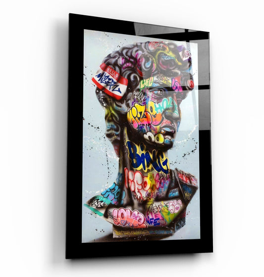 Bordered Statue Pop Art - Designer's Collection Glass Wall Art