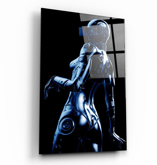 Robo Girl Metallic Blue - Designer's Collection Glass Wall Art