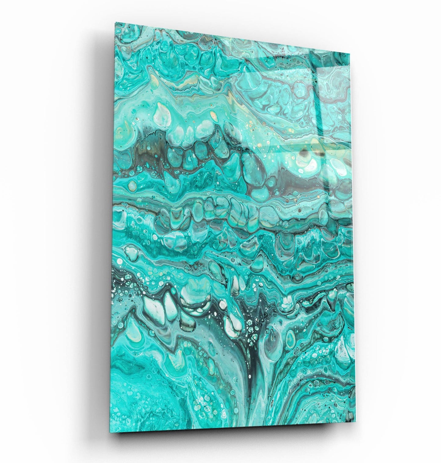 Abstract Turquoise Ink Drops - Designer's Collection Glass Wall Art