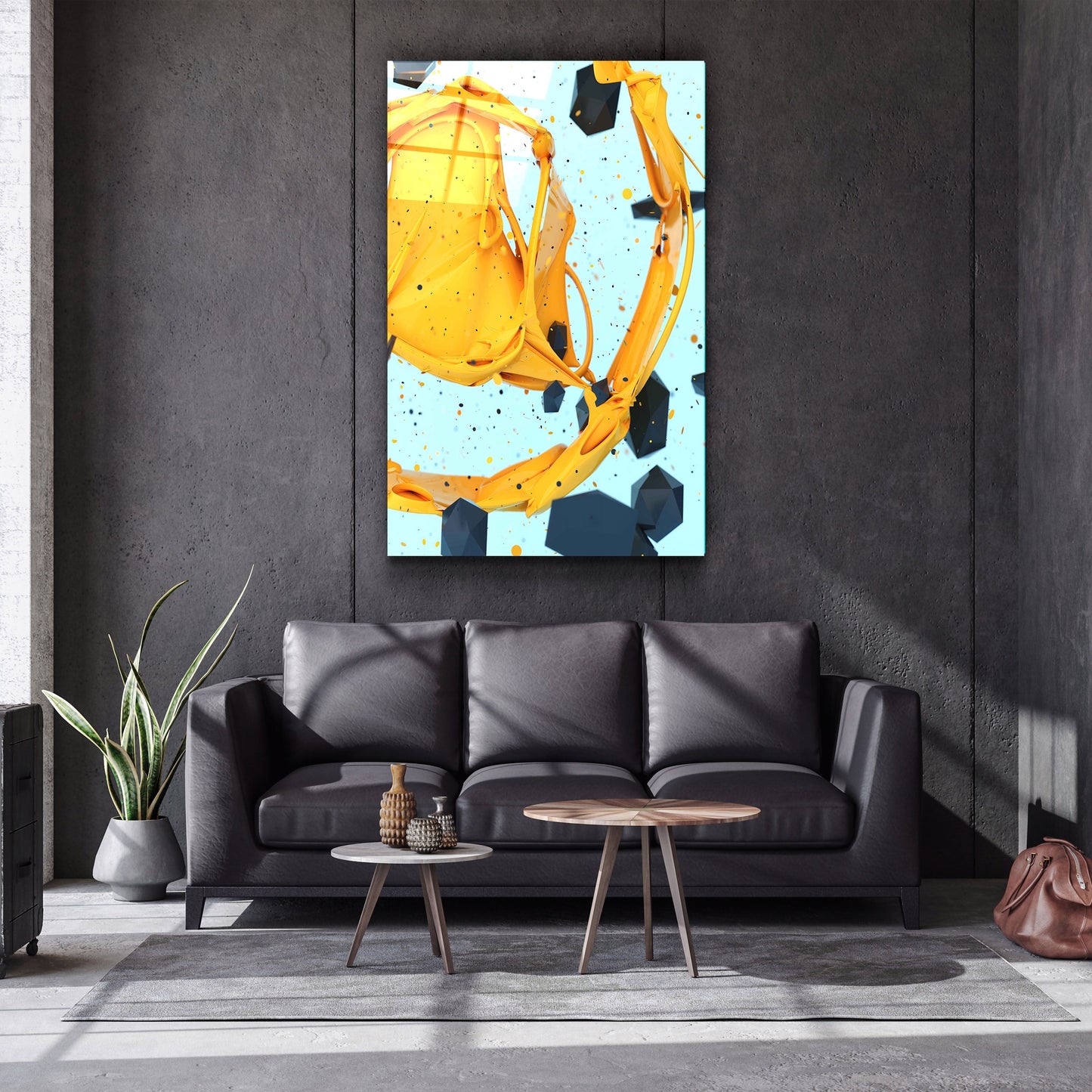 Abstract Yellow and Emerald - Designer's Collection Glass Wall Art