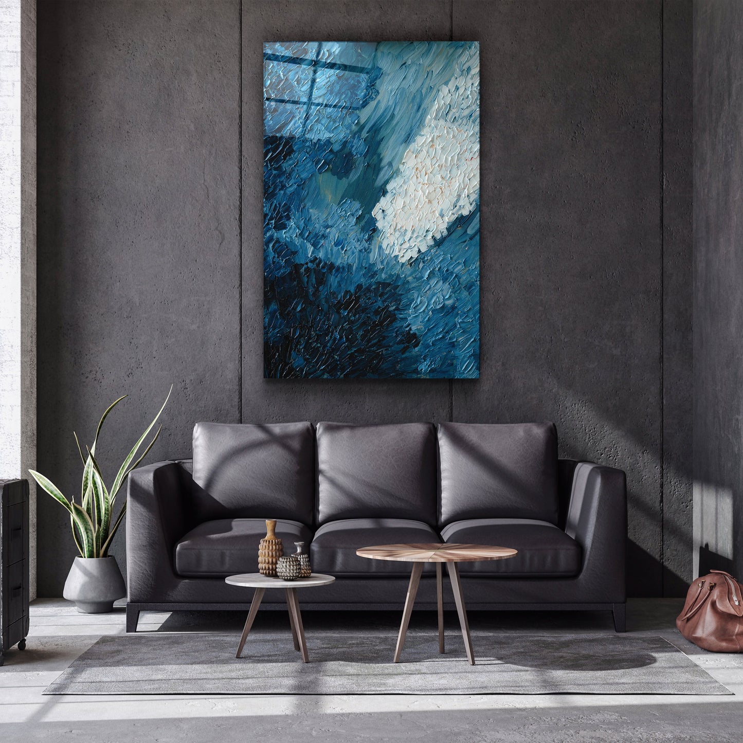 Blue Oil Painting - Abstract - Designer's Collection Glass Wall Art