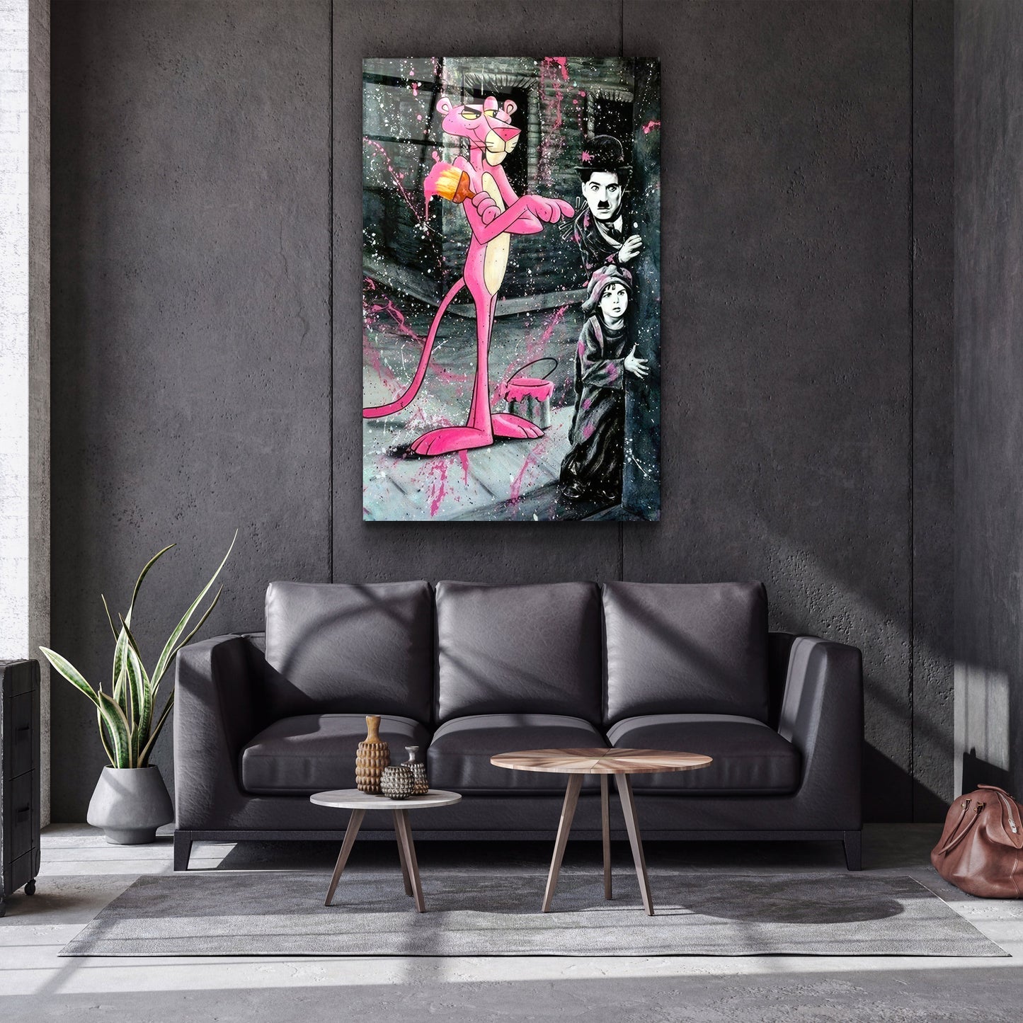 Pink Panther & Charlie - Designer's Collection Glass Wall Art