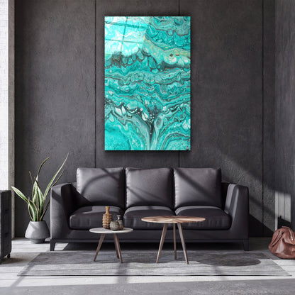 Abstract Turquoise Ink Drops - Designer's Collection Glass Wall Art