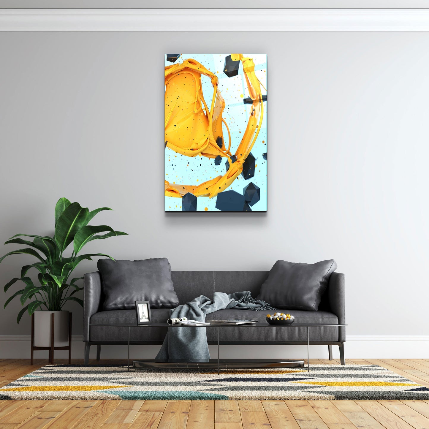 Abstract Yellow and Emerald - Designer's Collection Glass Wall Art