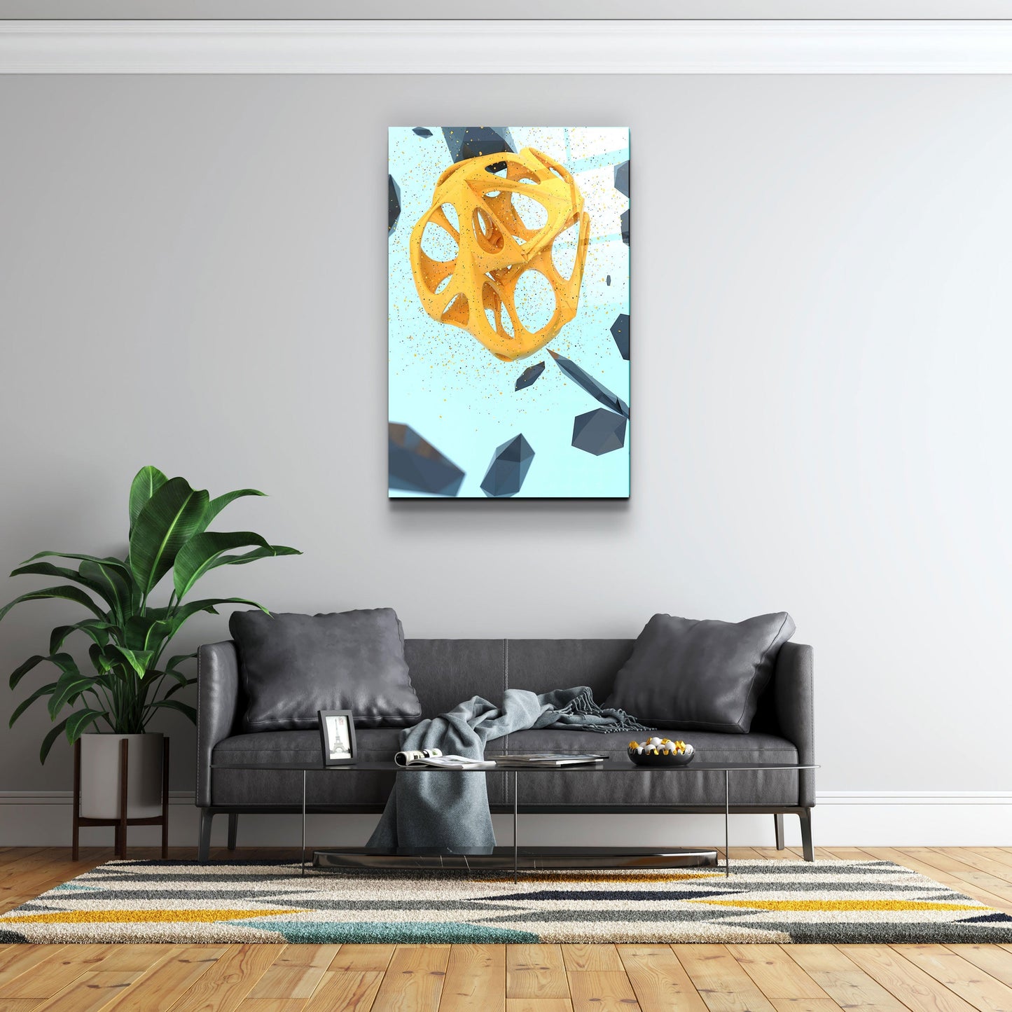 Abstract Yellow and Emerald V2 - Designer's Collection Glass Wall Art