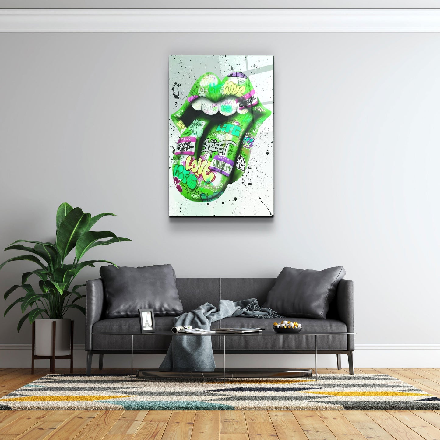 Tongue - Green - Designer's Collection Glass Wall Art
