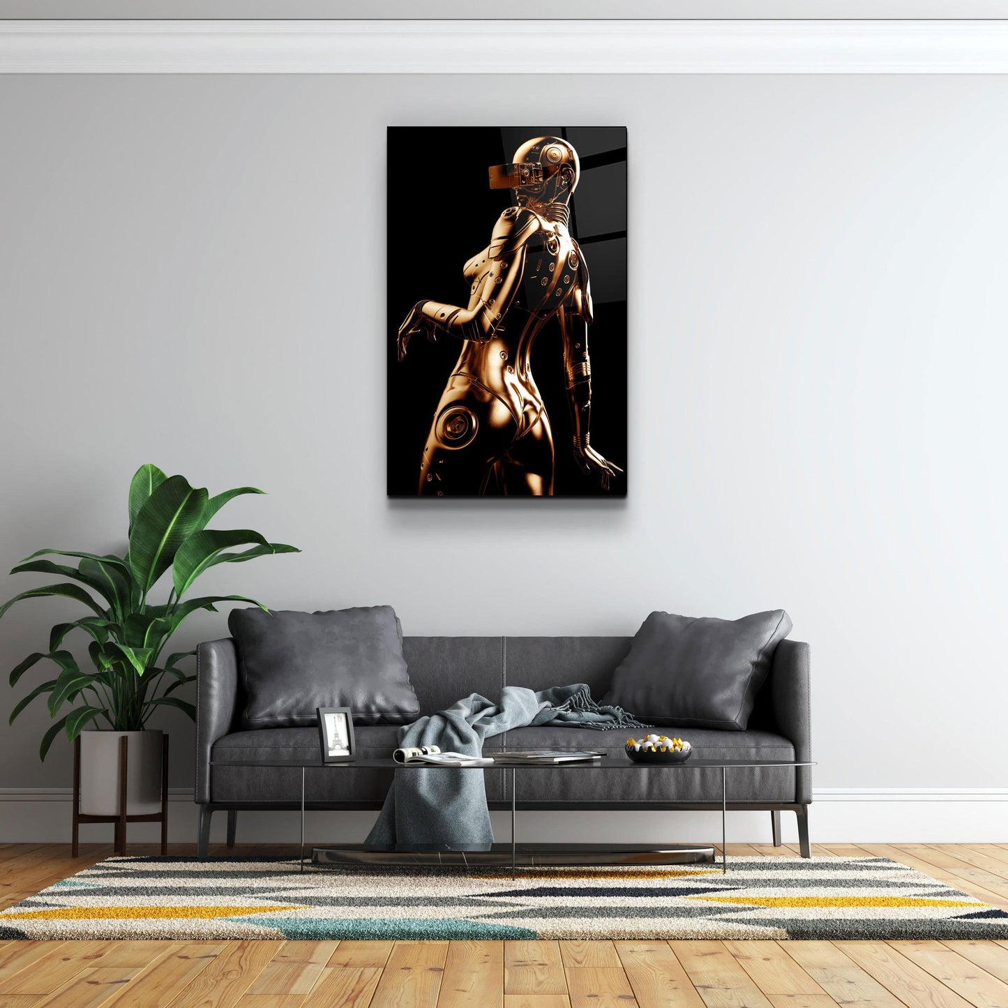 Robo Girl Gold - Designer's Collection Glass Wall Art