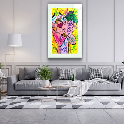 Pink Panther - Retro Painting - Designer's Collection Glass Wall Art