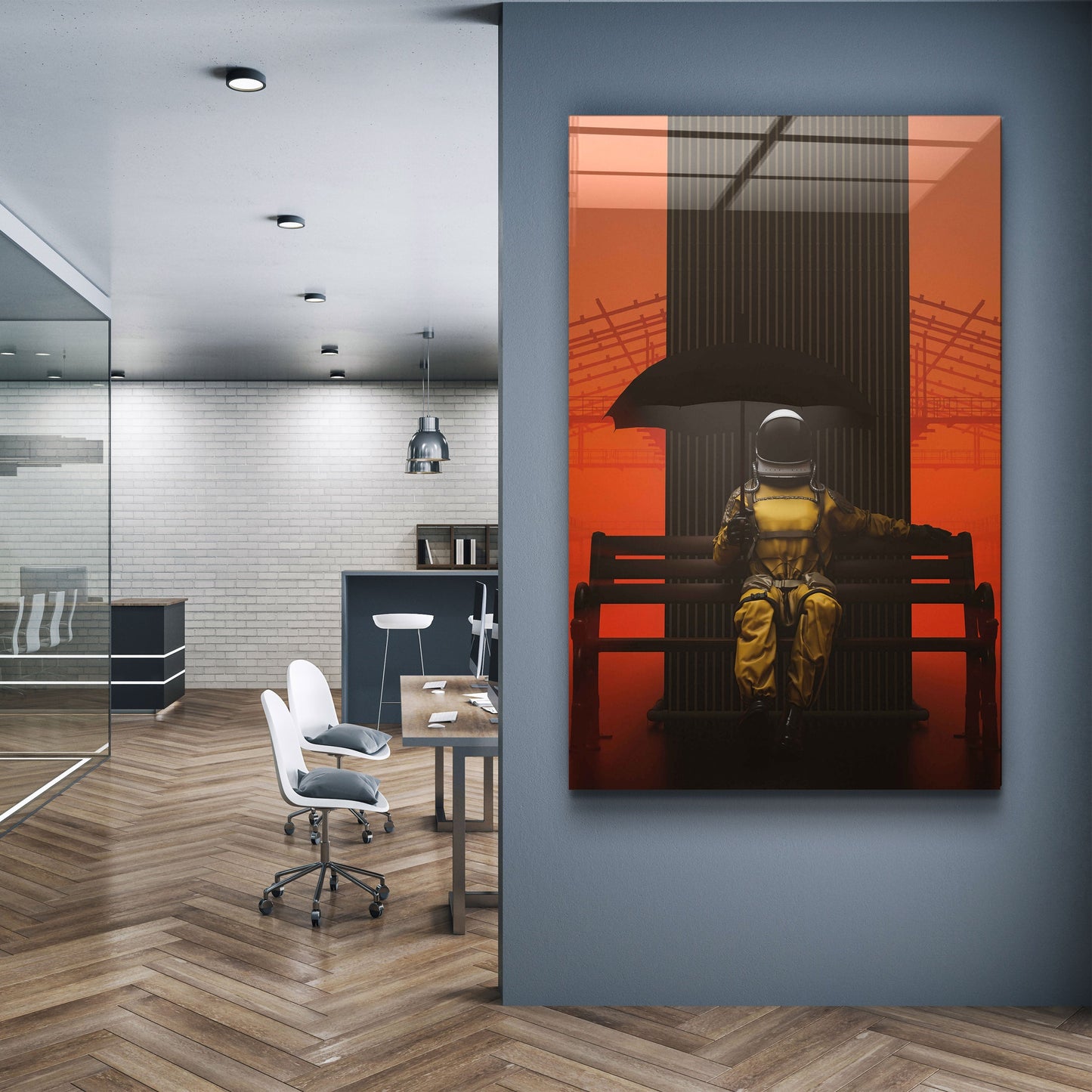 Astronaut on the Bench - Designer's Collection Glass Wall Art
