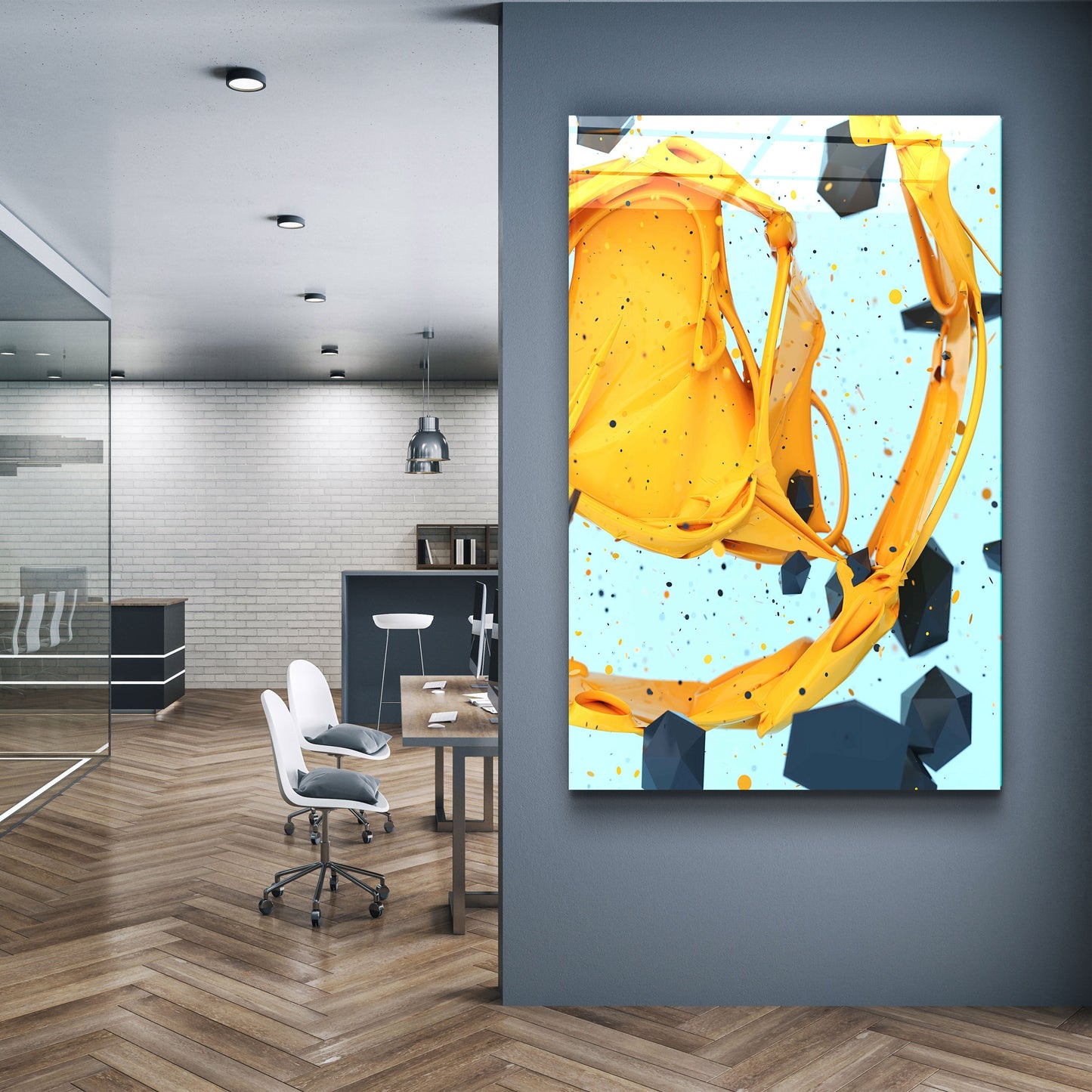 Abstract Yellow and Emerald - Designer's Collection Glass Wall Art