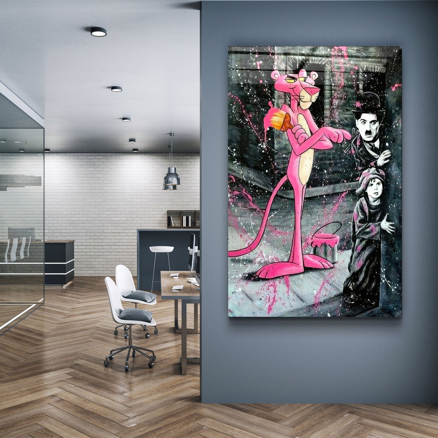 Pink Panther & Charlie - Designer's Collection Glass Wall Art