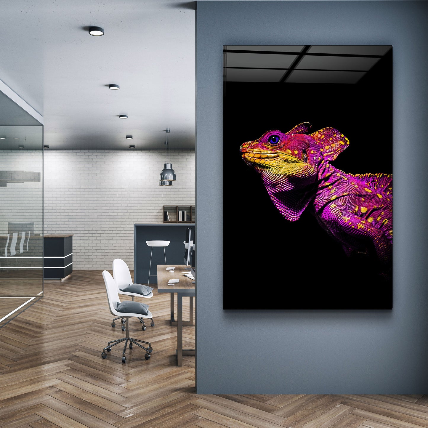 Iguana Magenta - Designer's Collection Glass Wall Art