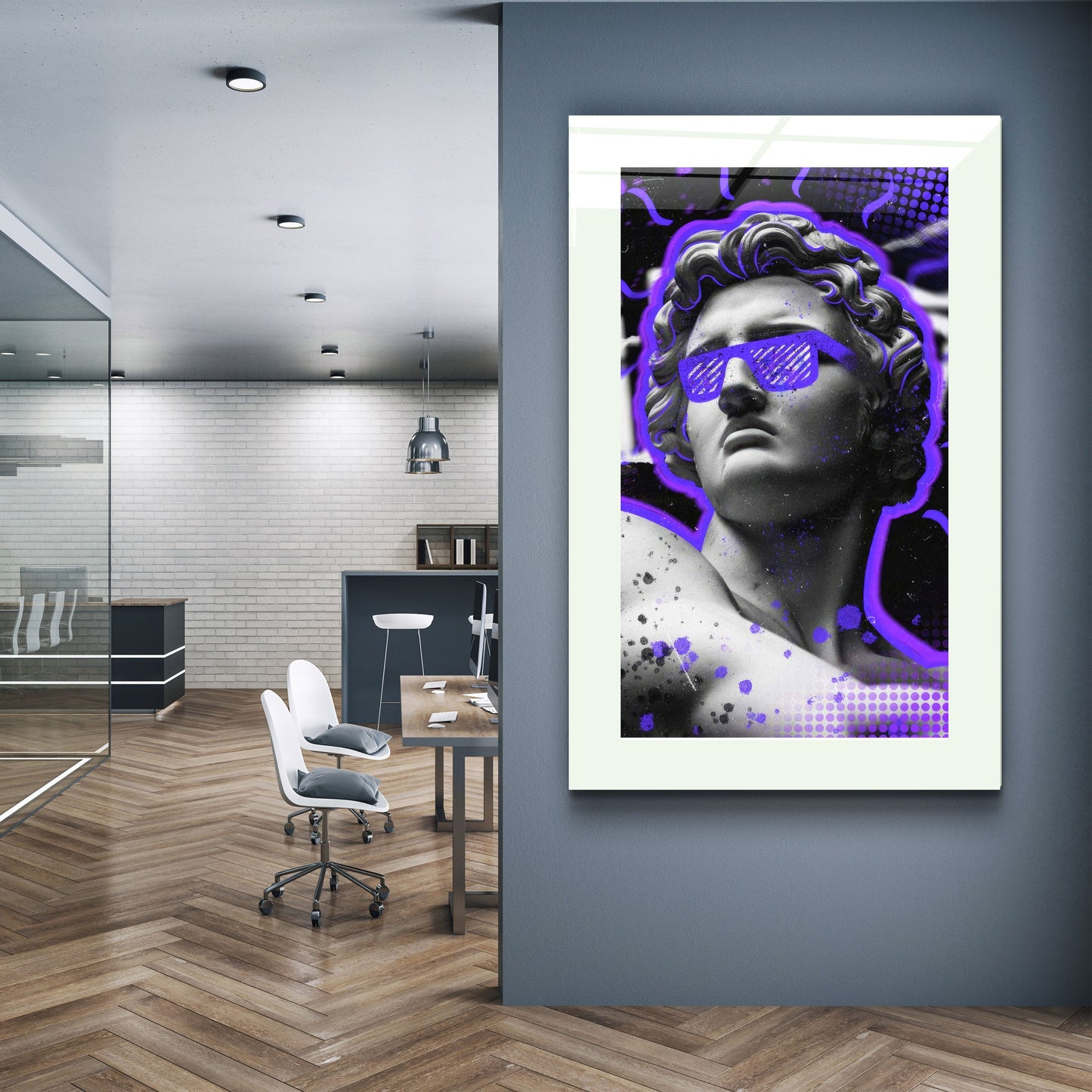 Statue Pop Art Purple - Designer's Collection Glass Wall Art