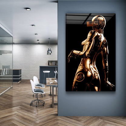 Robo Girl Gold - Designer's Collection Glass Wall Art