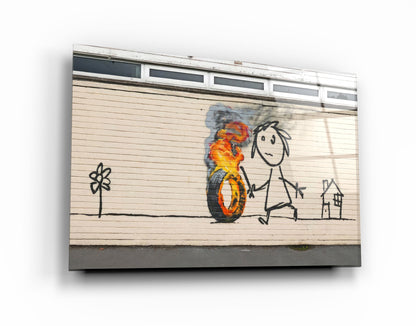 Banksy - Burning Toy - Designer's Collection Glass Wall Art