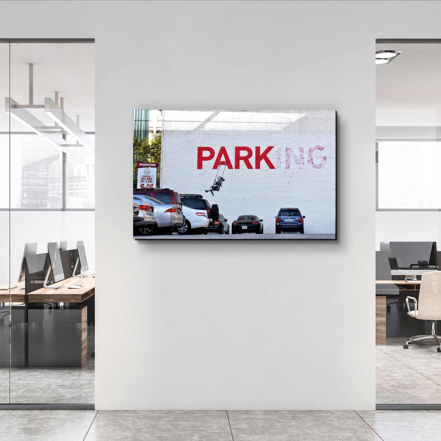 Banksy - Parking - Designer's Collection Glass Wall Art