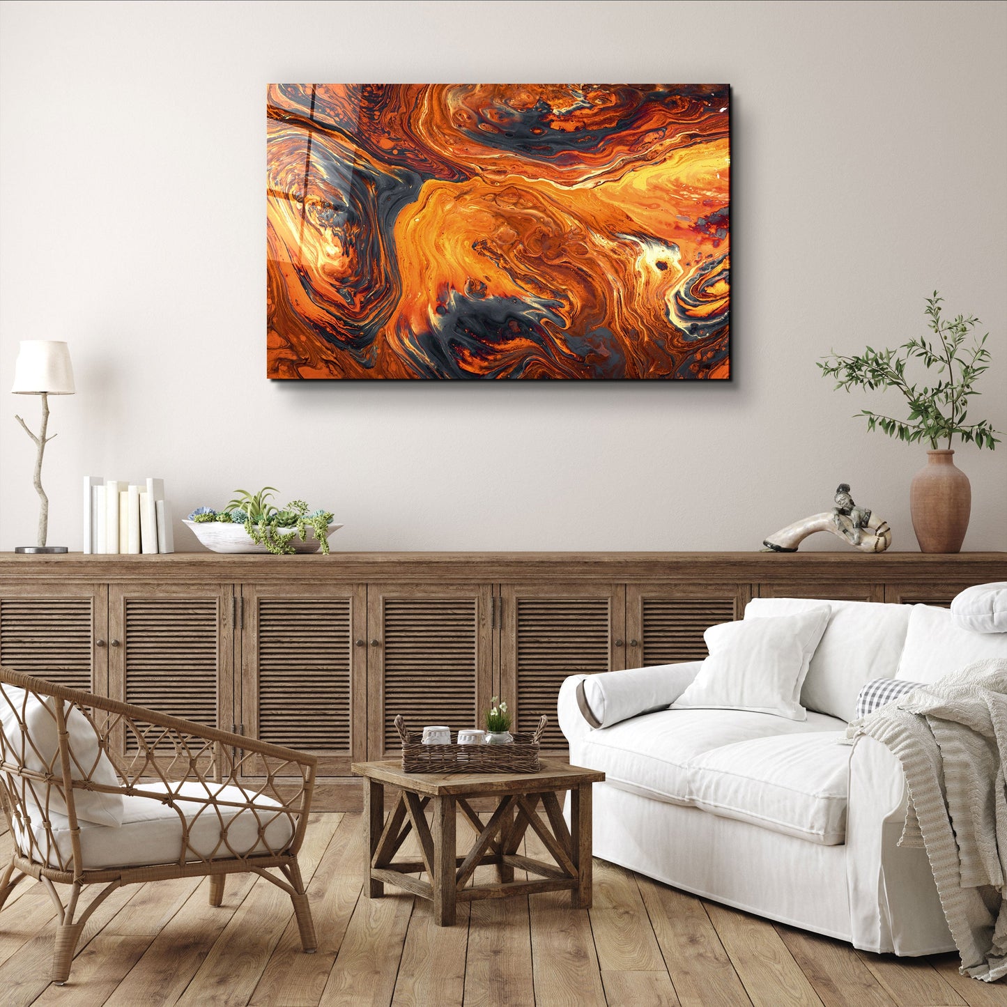 Lava Pattern - Orange - Designer's Collection Glass Wall Art